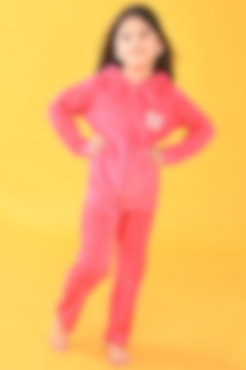 Pink Cotton Fleece Jogger Pant Set For Girls by Anthrilo at Pernia's Pop Up Shop