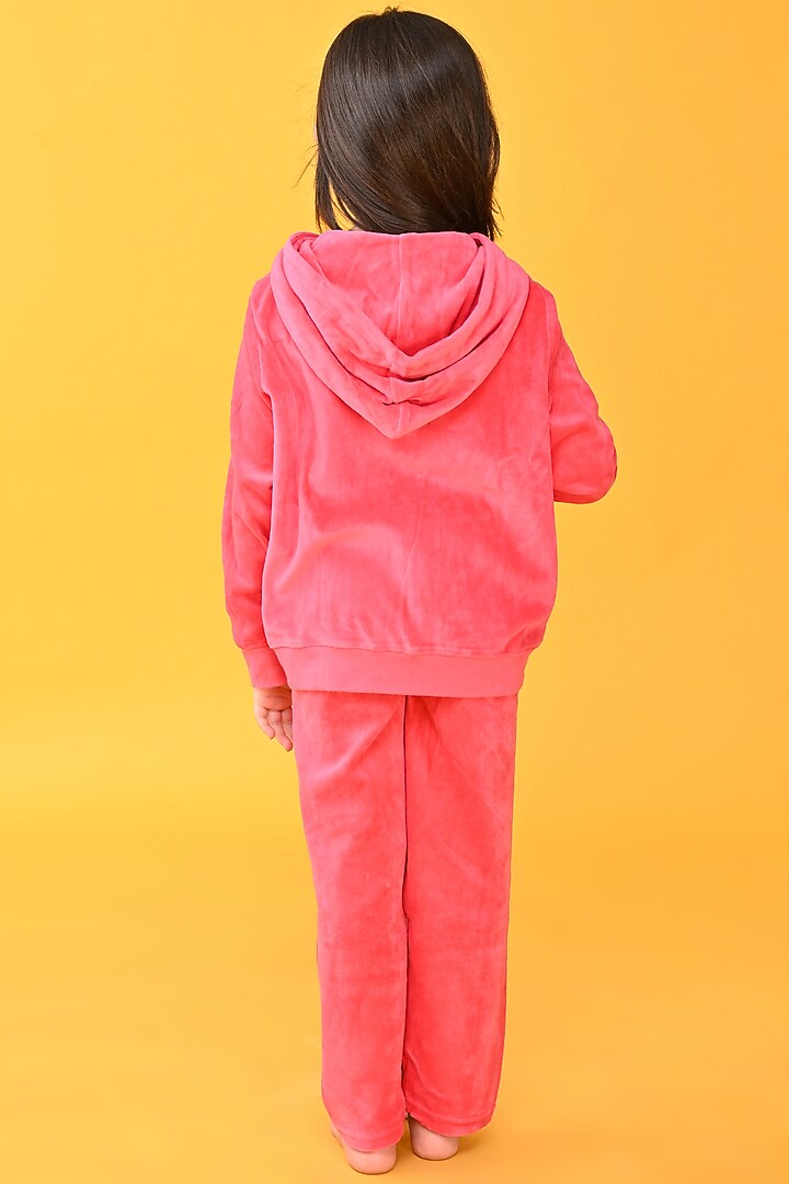 Pink Cotton Fleece Jogger Pant Set For Girls by Anthrilo at Pernia's Pop Up Shop