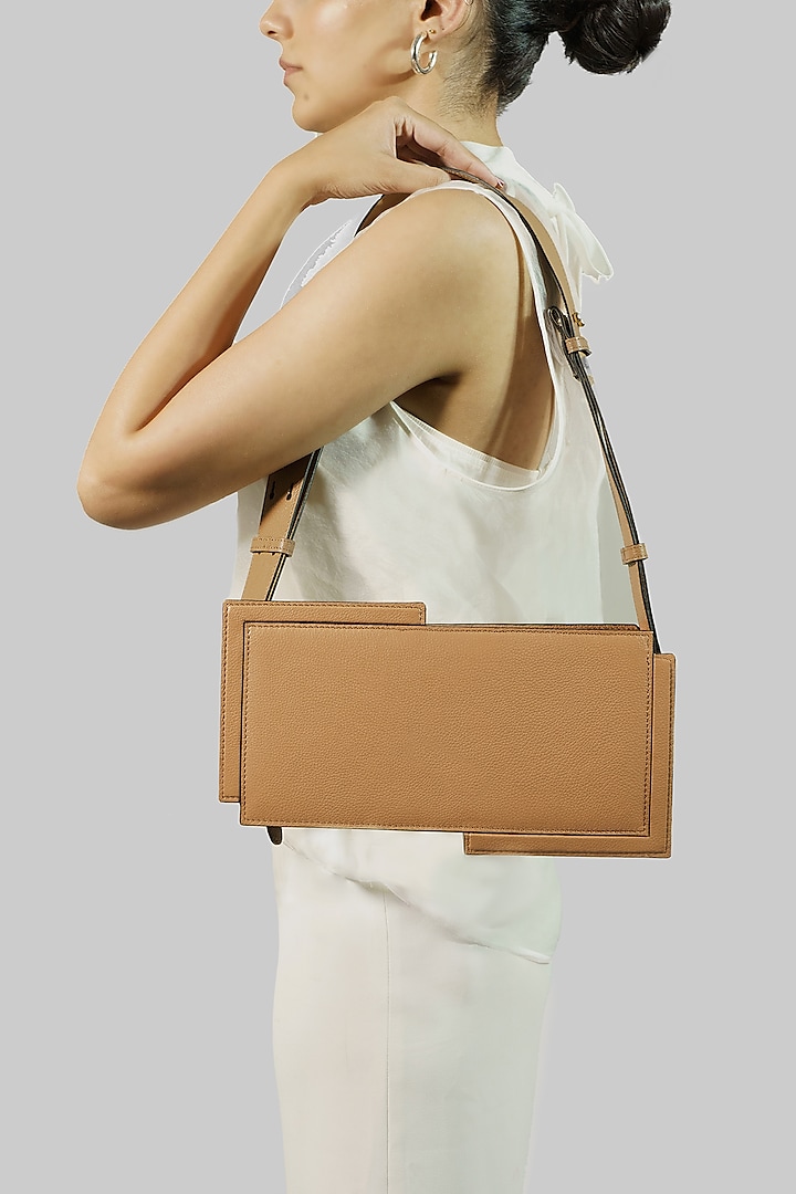 Beige Leather Handbag by ADISEE at Pernia's Pop Up Shop