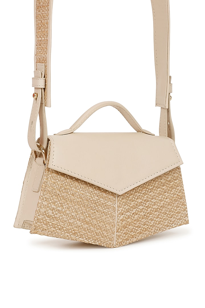 Beige Raffia & Leather Crossbody Bag by ADISEE at Pernia's Pop Up Shop
