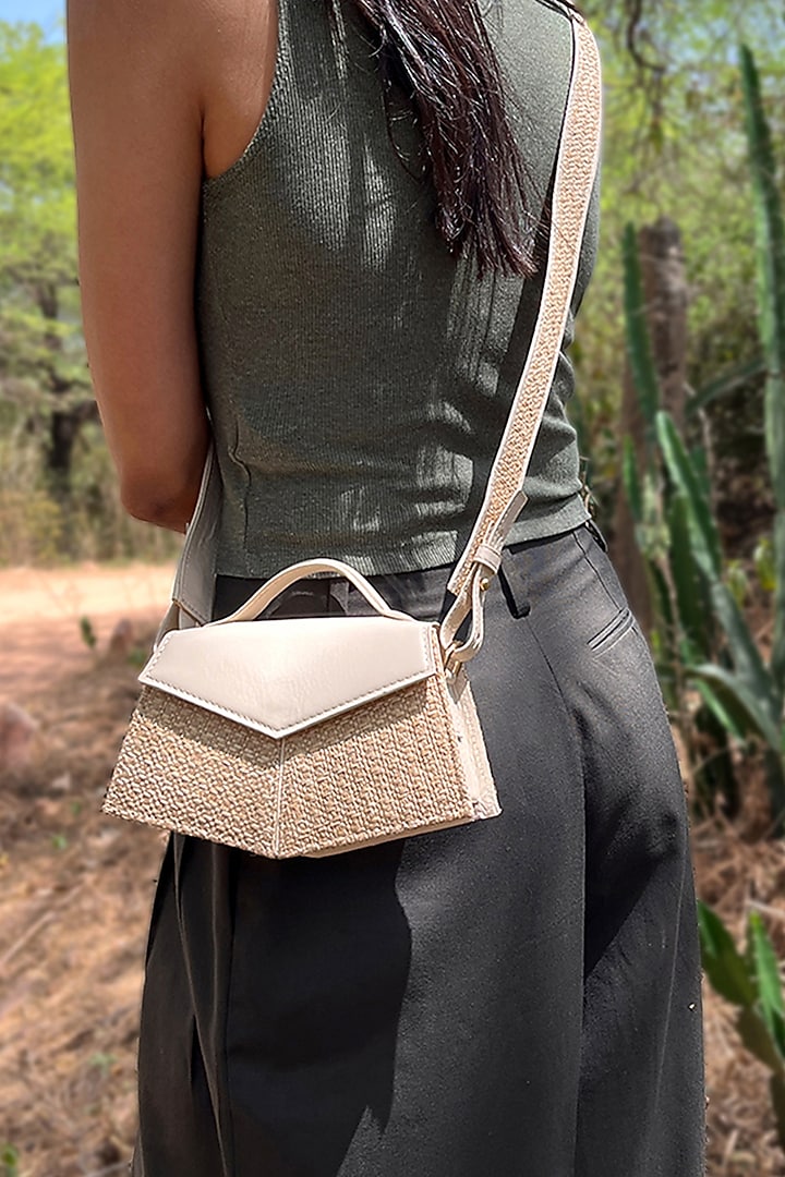 Beige Raffia & Leather Crossbody Bag by ADISEE at Pernia's Pop Up Shop