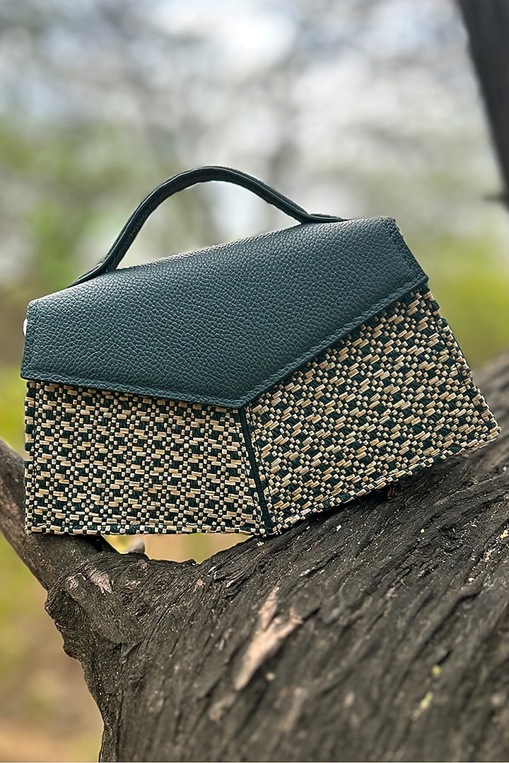 Teal Raffia & Leather Dyed Crossbody Bag by ADISEE at Pernia's Pop Up Shop