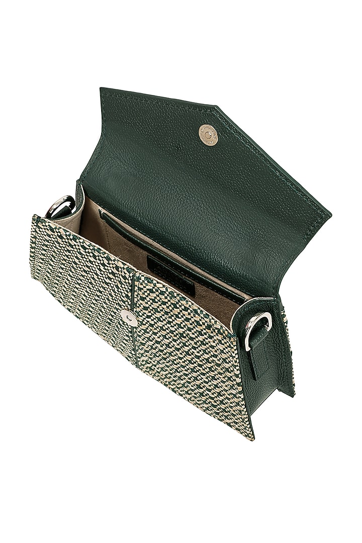 Teal Raffia & Leather Dyed Crossbody Bag by ADISEE at Pernia's Pop Up Shop