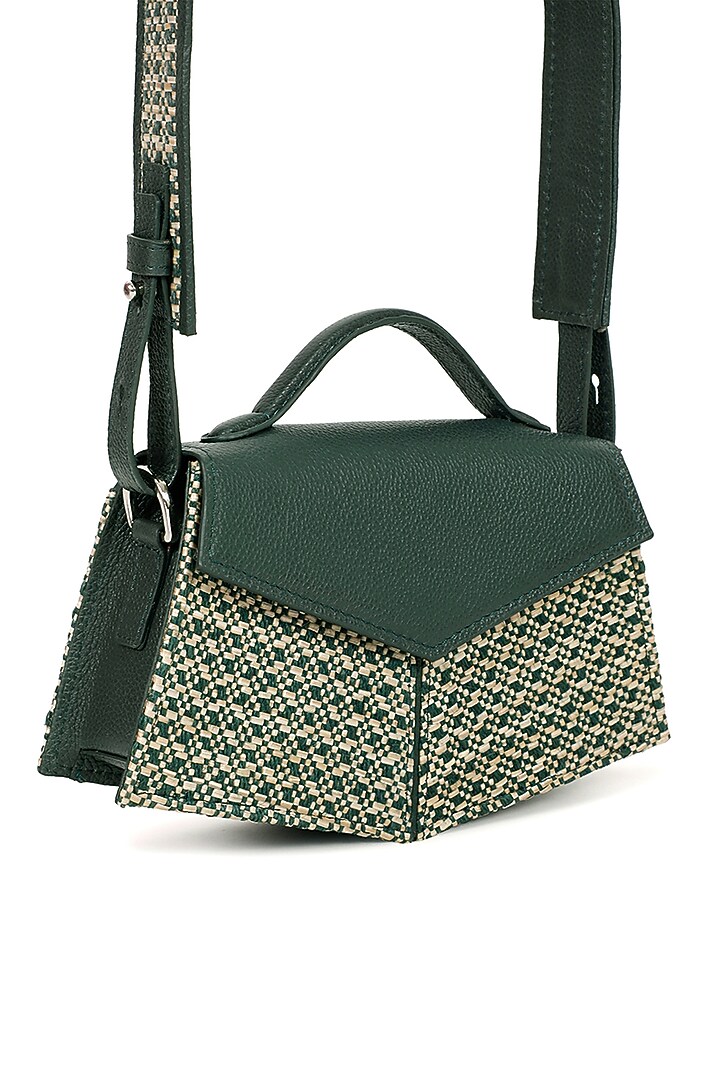 Teal Raffia & Leather Dyed Crossbody Bag by ADISEE at Pernia's Pop Up Shop