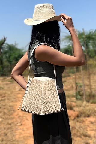 Beige Raffia & Leather Bucket Bag by ADISEE