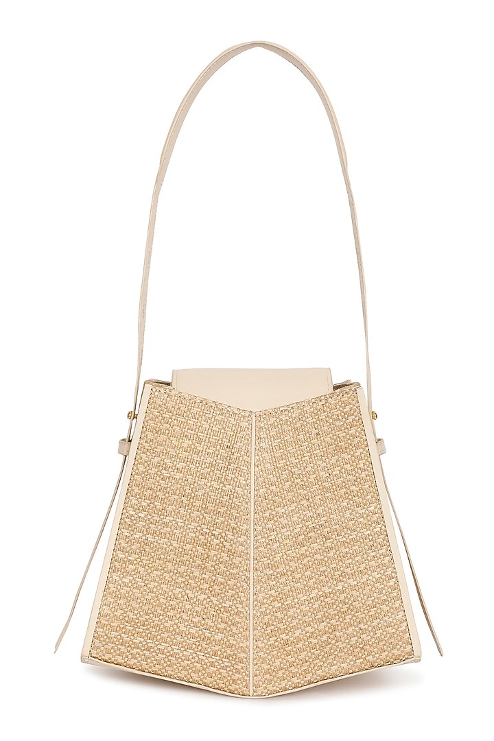 Beige Raffia & Leather Bucket Bag by ADISEE at Pernia's Pop Up Shop
