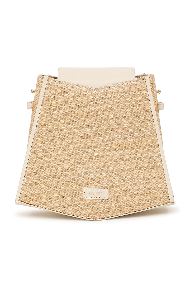 Beige Raffia & Leather Bucket Bag by ADISEE at Pernia's Pop Up Shop