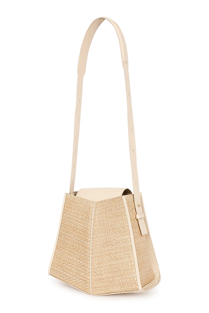 Beige Raffia & Leather Bucket Bag by ADISEE at Pernia's Pop Up Shop