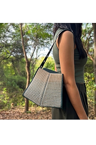 Teal Raffia & Leather Ombre-Dyed Bucket Bag by ADISEE