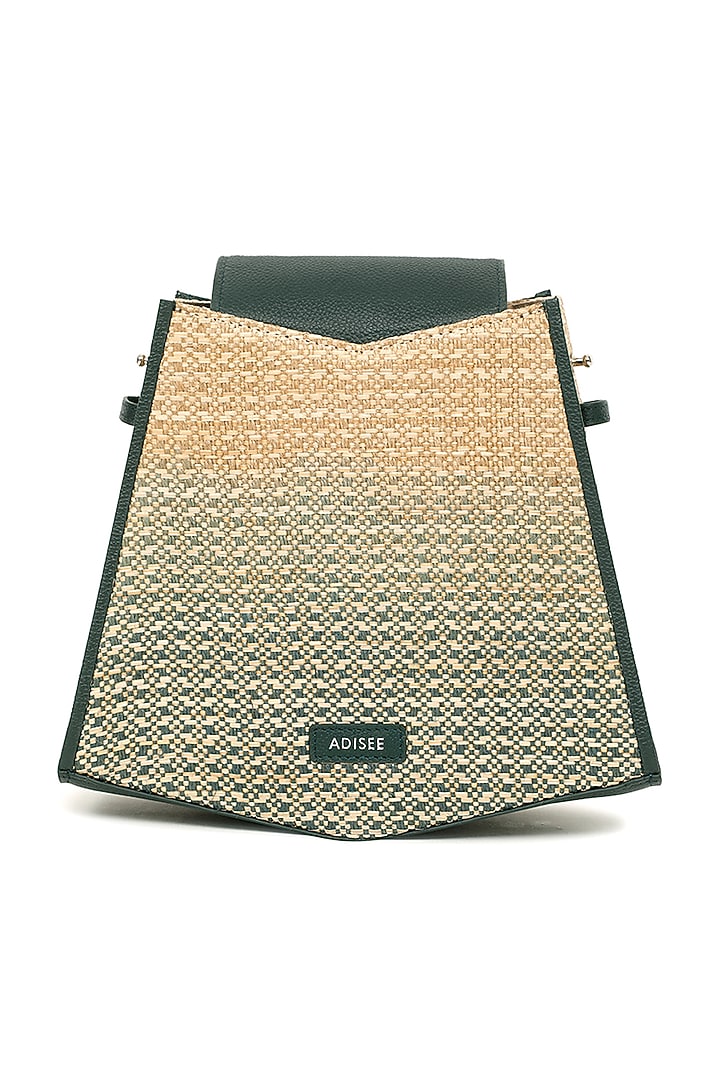 Teal Raffia & Leather Ombre-Dyed Bucket Bag by ADISEE at Pernia's Pop Up Shop