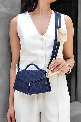 Blue Denim & Leather Handcrafted Handbag by ADISEE