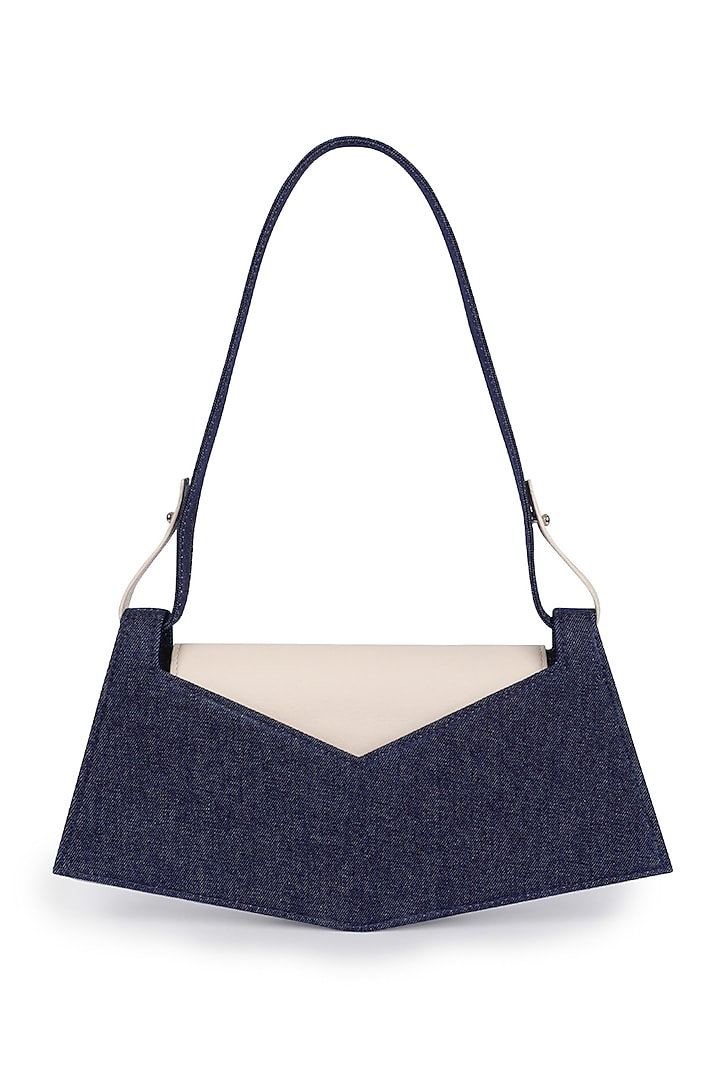Blue Denim & Leather Sculpted Handbag by ADISEE