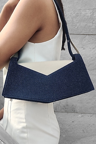 Blue Denim & Leather Sculpted Handbag by ADISEE