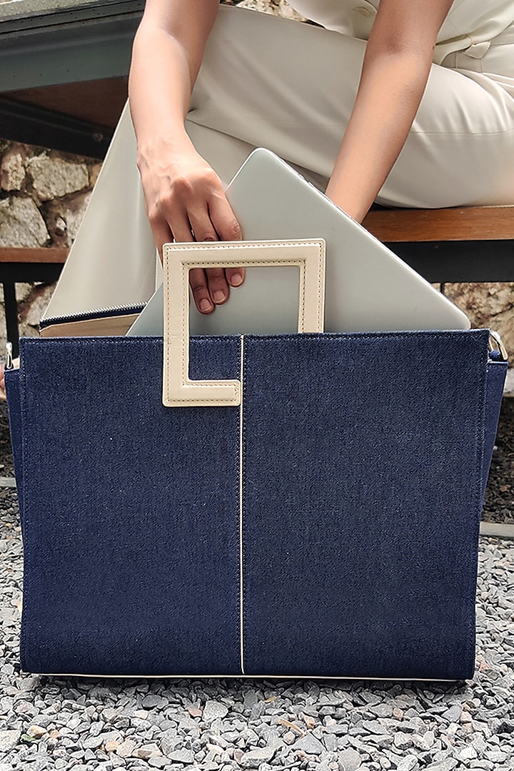 Blue Denim & Leather Tote Bag by ADISEE at Pernia's Pop Up Shop