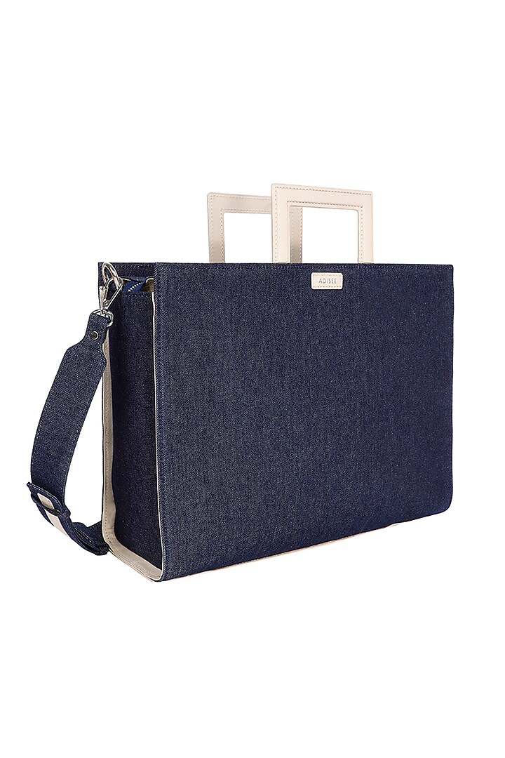 Blue Denim & Leather Tote Bag by ADISEE at Pernia's Pop Up Shop