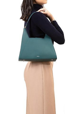 Teal Leather Shoulder Bag by ADISEE