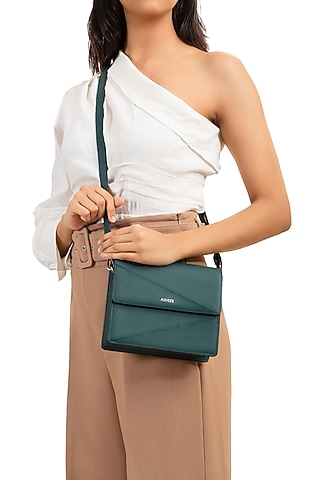 Teal Leather Crossbody Bag by ADISEE