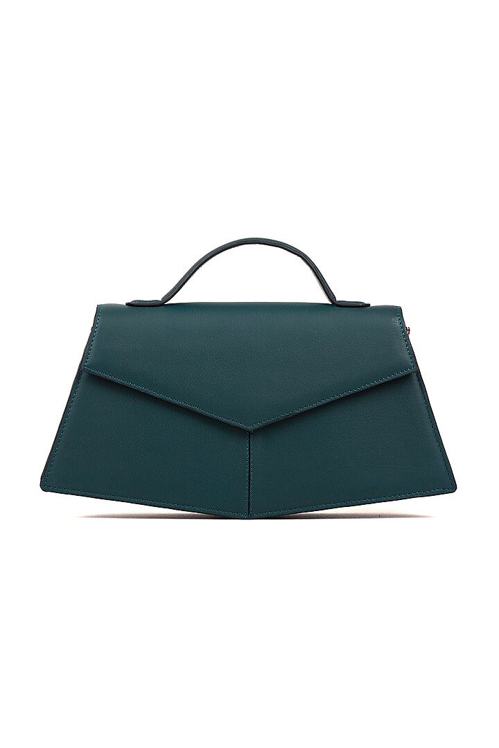 Teal Leather Structured Handbag by ADISEE at Pernia's Pop Up Shop