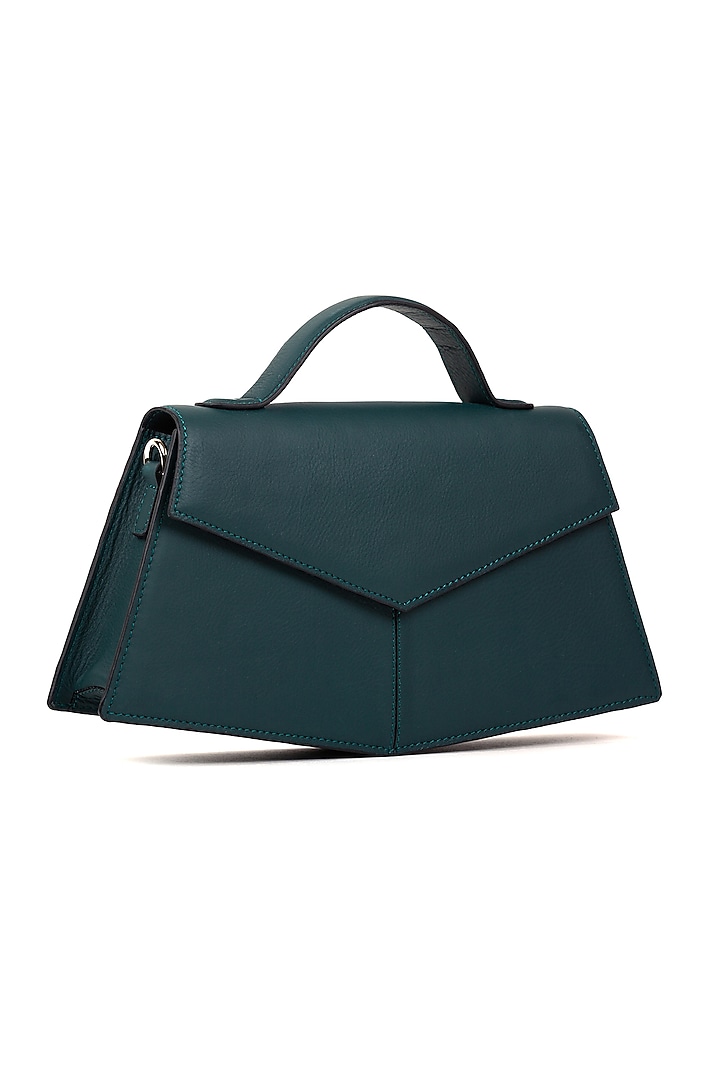 Teal Leather Structured Handbag by ADISEE at Pernia's Pop Up Shop