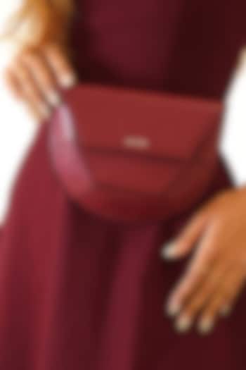 Maroon Leather Handcrafted Waist Bag by ADISEE at Pernia's Pop Up Shop