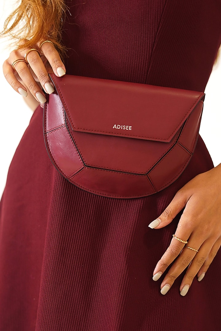 Maroon Leather Handcrafted Waist Bag by ADISEE at Pernia's Pop Up Shop