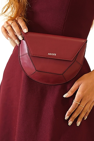 Maroon Leather Handcrafted Waist Bag by ADISEE