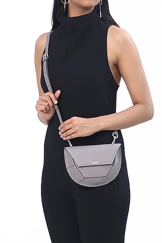 Grey Leather Handcrafted Waist Bag by ADISEE