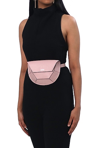 Pink Leather Handcrafted Waist Bag by ADISEE