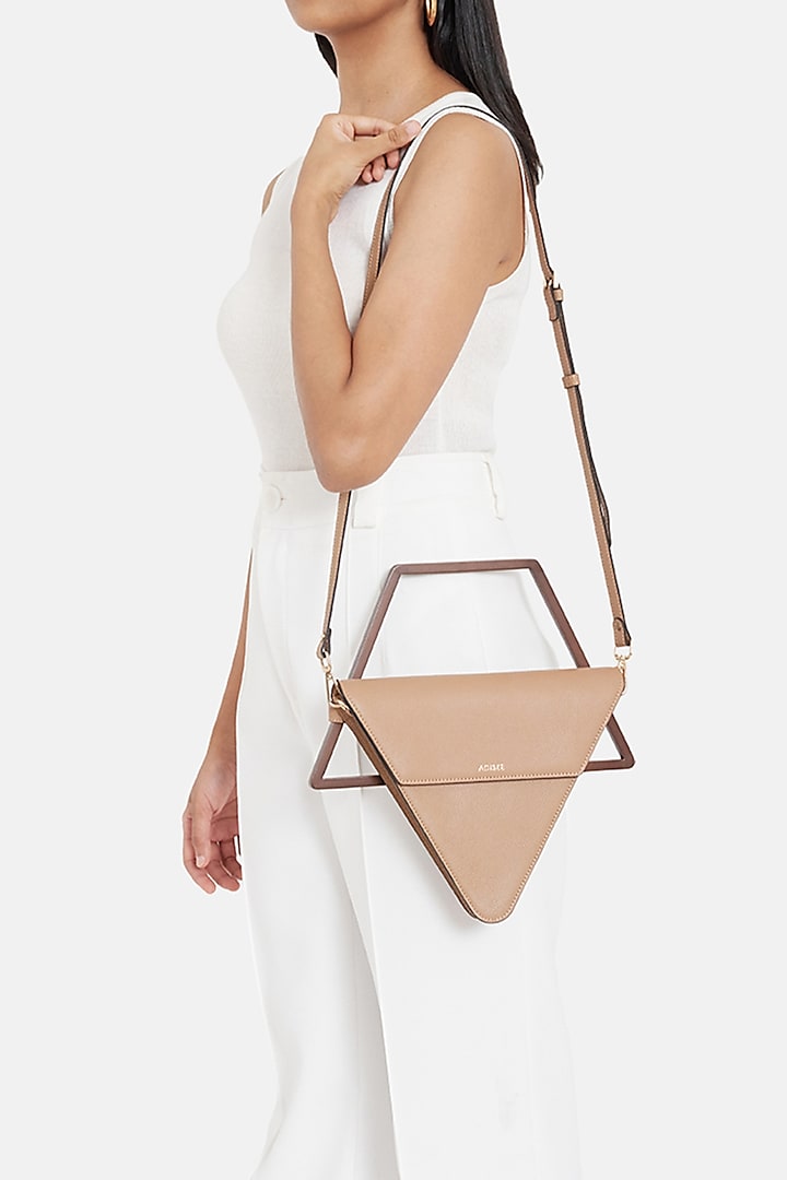 Beige Leather Handbag by ADISEE at Pernia's Pop Up Shop