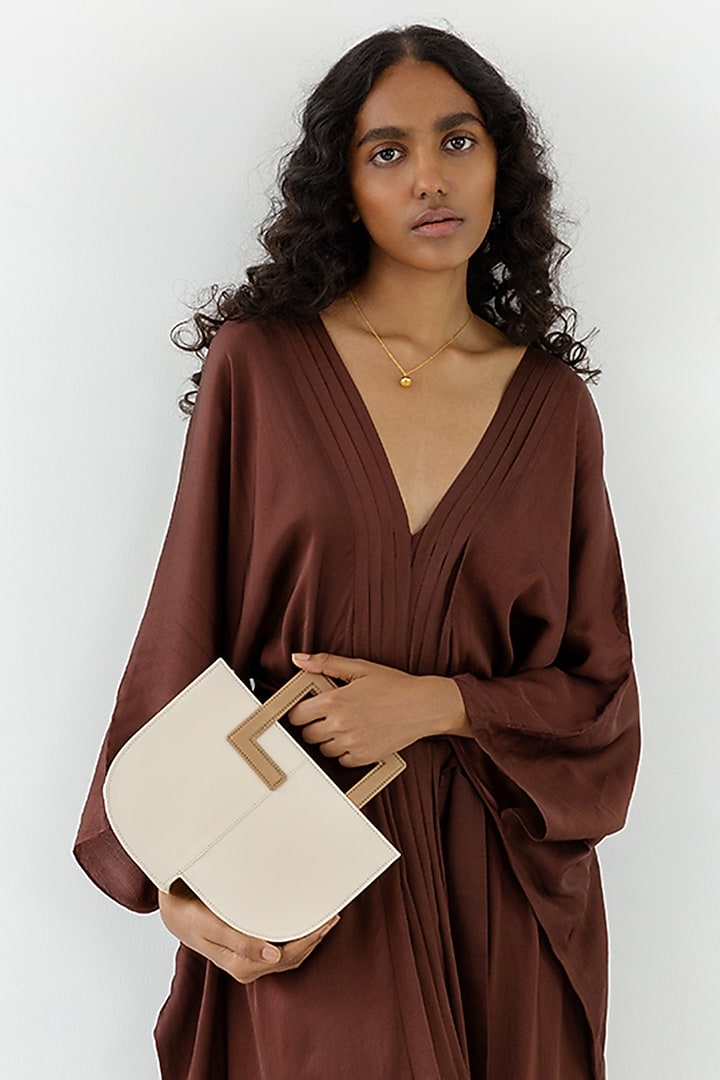 Ivory Leather Handbag by ADISEE at Pernia's Pop Up Shop