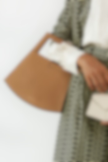 Beige Leather Geometric Handbag by ADISEE at Pernia's Pop Up Shop
