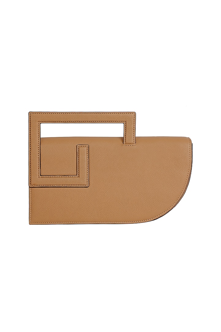 Beige Leather Structured Clutch Bag by ADISEE at Pernia's Pop Up Shop