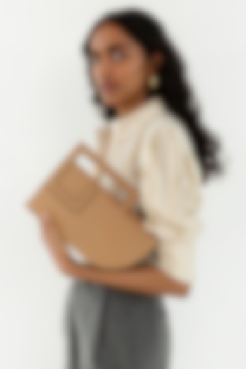 Beige Leather Structured Clutch Bag by ADISEE at Pernia's Pop Up Shop