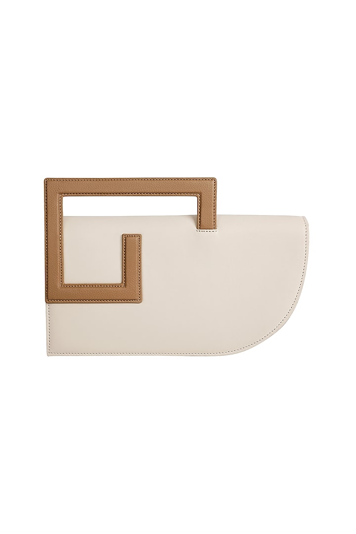 Ivory Leather Structured Clutch Bag by ADISEE