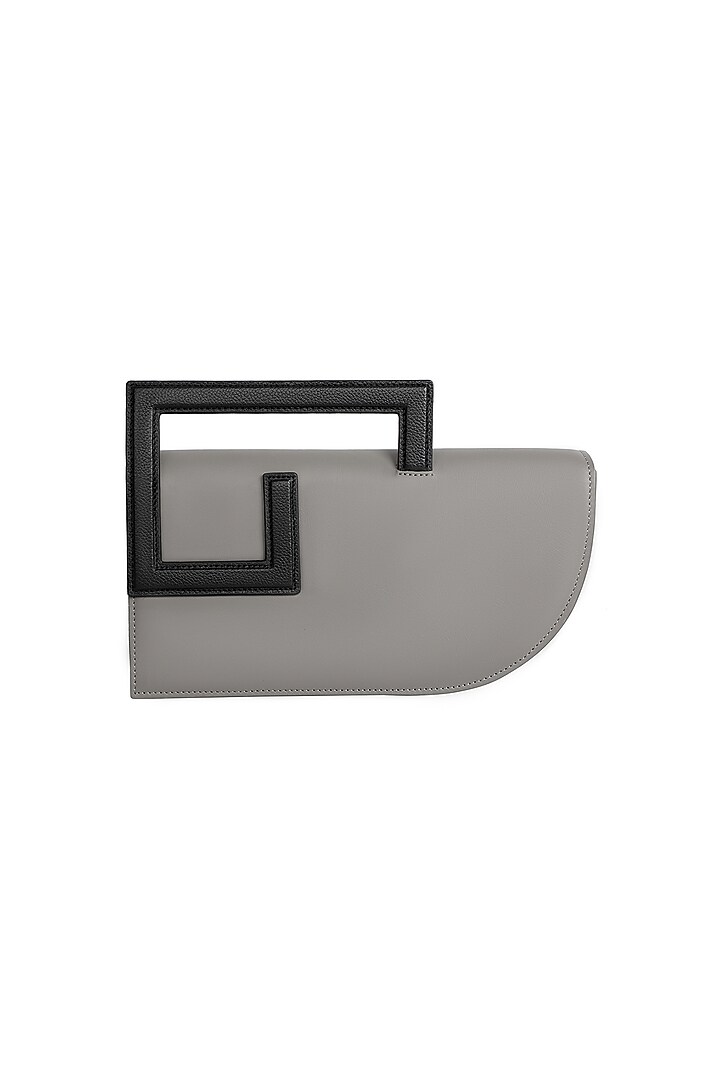 Grey Leather Structured Clutch Bag by ADISEE