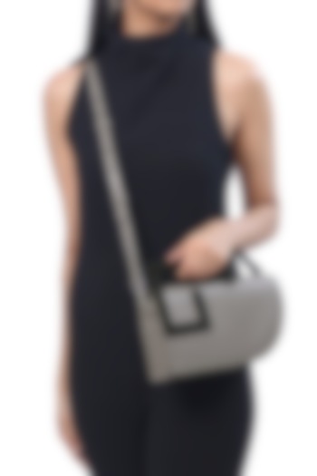 Grey Leather Structured Clutch Bag by ADISEE at Pernia's Pop Up Shop