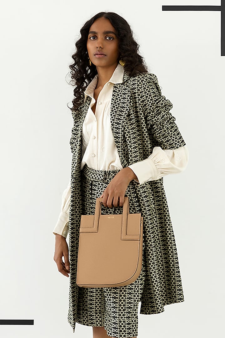 Beige Leather Handbag by ADISEE at Pernia's Pop Up Shop