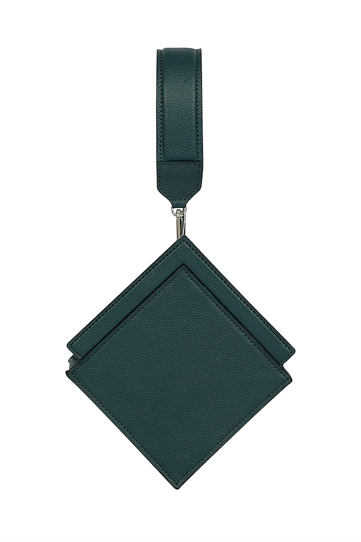 Teal Leather Handcrafted Clutch Bag by ADISEE