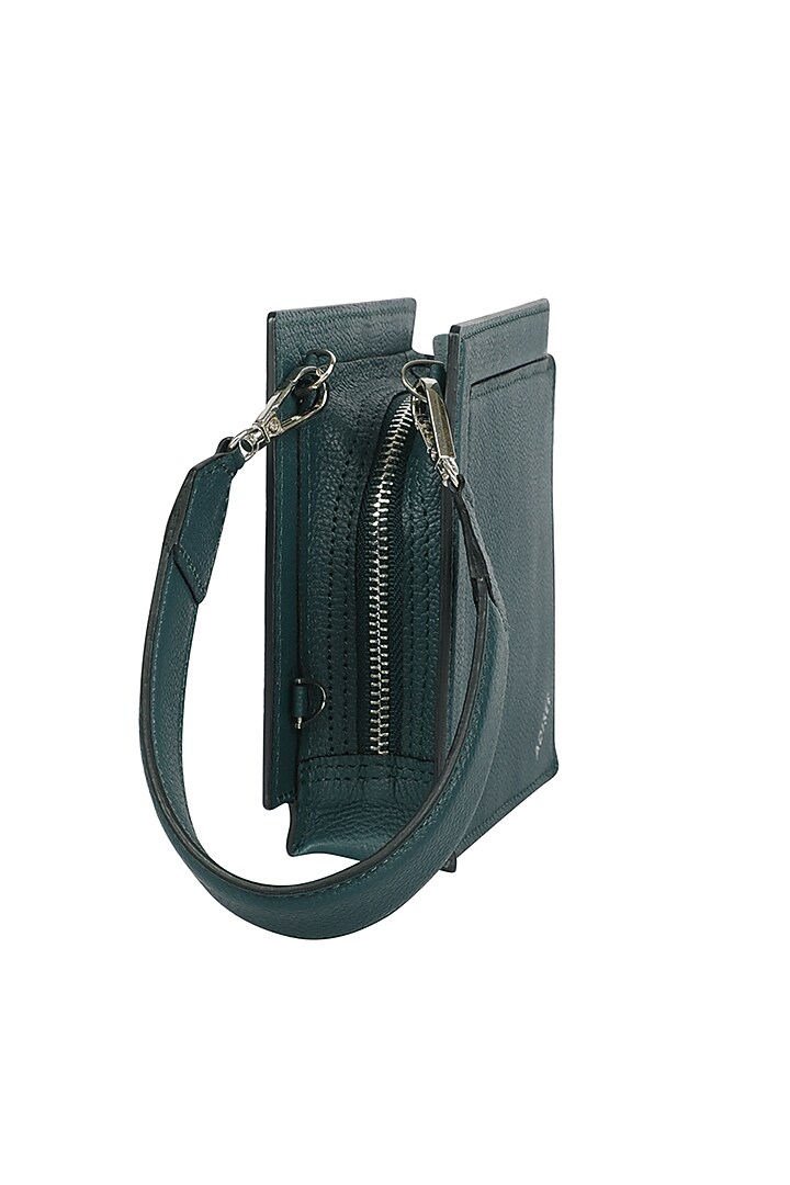 Teal Leather Handcrafted Clutch Bag by ADISEE at Pernia's Pop Up Shop