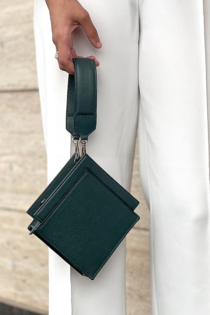 Teal Leather Handcrafted Clutch Bag by ADISEE at Pernia's Pop Up Shop