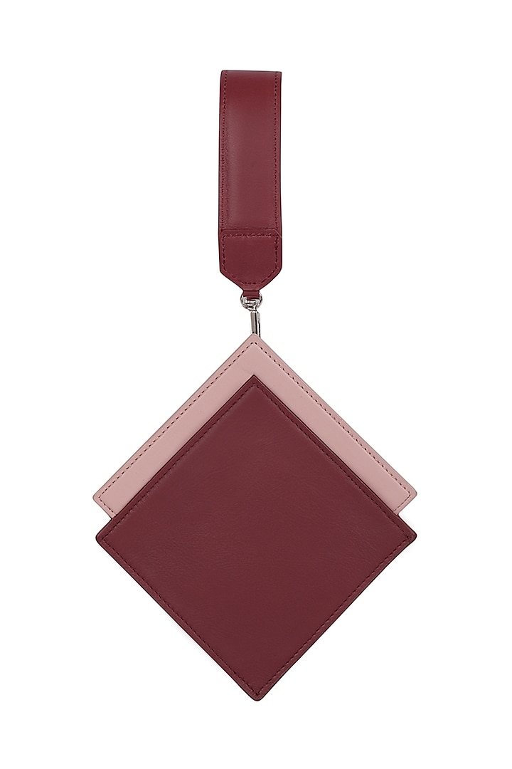 Maroon Leather Handcrafted Clutch Bag by ADISEE