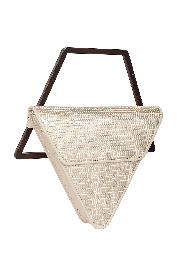 Gold Handwoven Textile & Leather Hand Bag by ADISEE at Pernia's Pop Up Shop