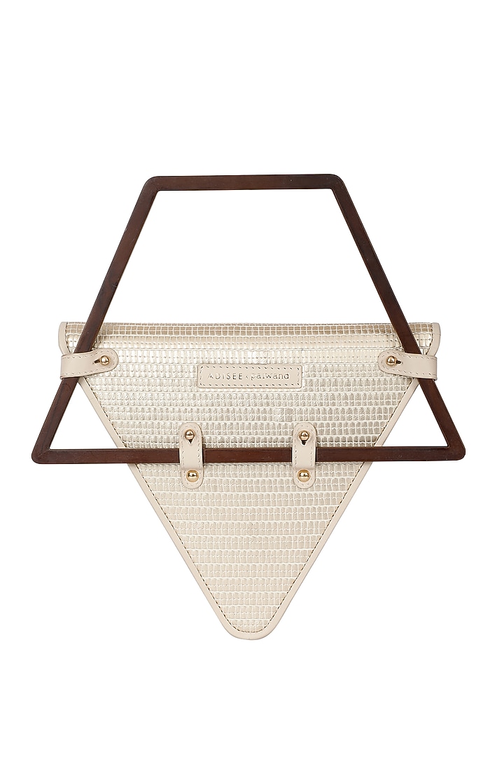 Gold Handwoven Textile & Leather Hand Bag by ADISEE at Pernia's Pop Up Shop