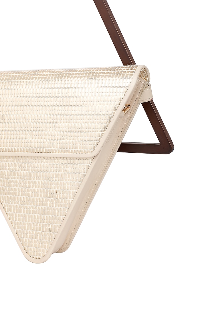 Gold Handwoven Textile & Leather Hand Bag by ADISEE at Pernia's Pop Up Shop
