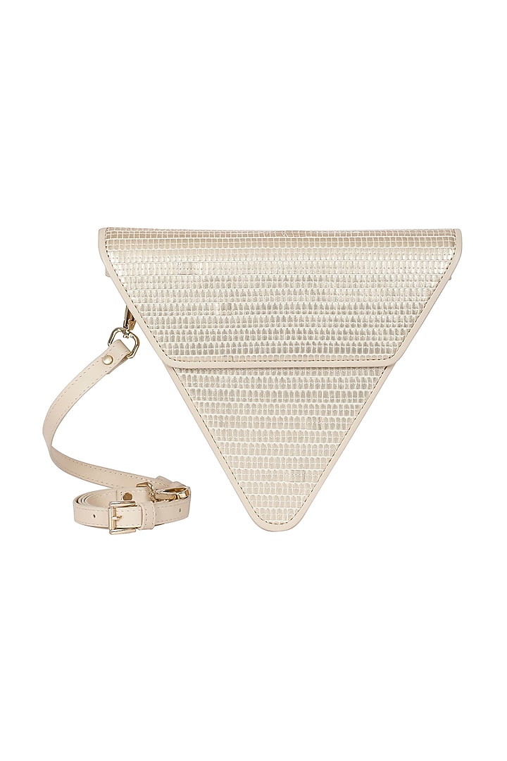 Gold Handwoven Textile & Leather Hand Bag by ADISEE at Pernia's Pop Up Shop