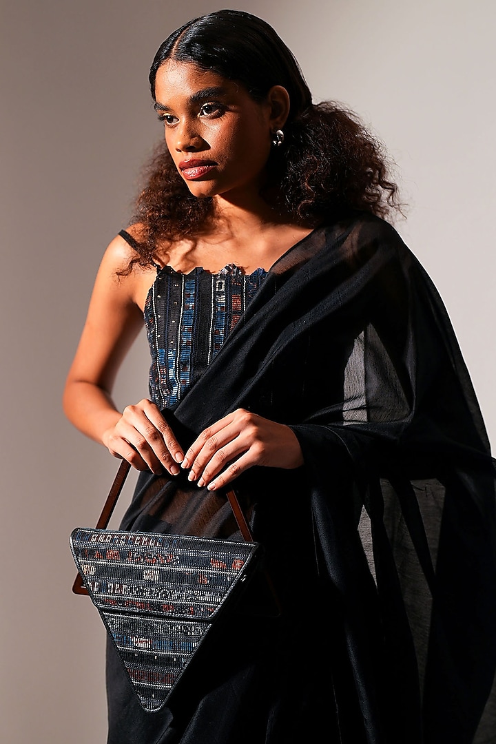 Multi-Colored Handwoven Textile & Leather Hand Bag by ADISEE at Pernia's Pop Up Shop