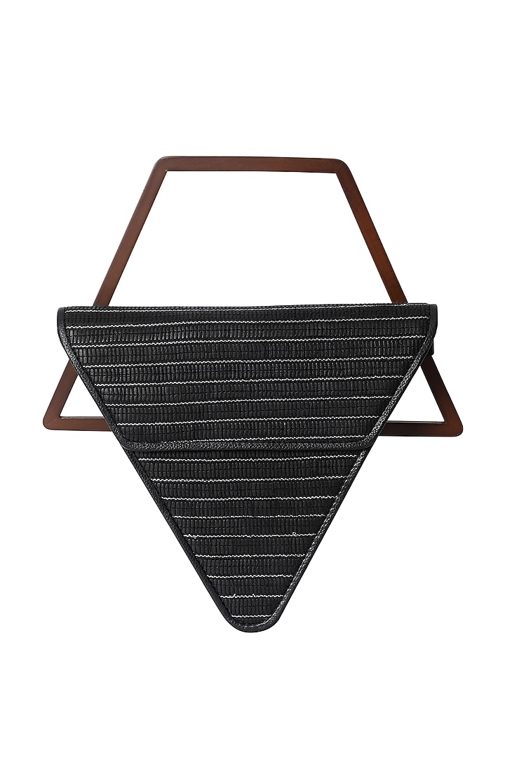 Black Handwoven Textile & Leather Hand Bag by ADISEE at Pernia's Pop Up Shop