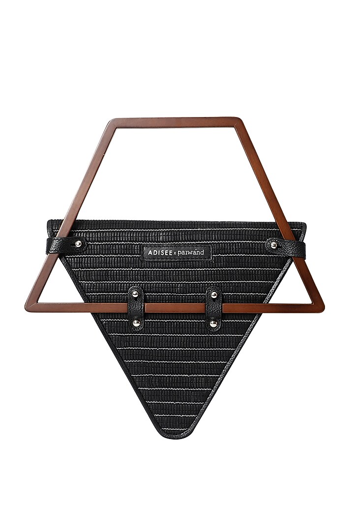 Black Handwoven Textile & Leather Hand Bag by ADISEE at Pernia's Pop Up Shop