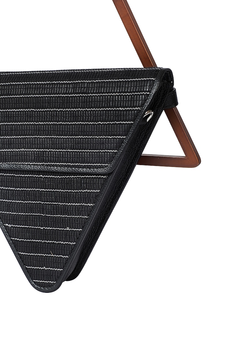 Black Handwoven Textile & Leather Hand Bag by ADISEE at Pernia's Pop Up Shop