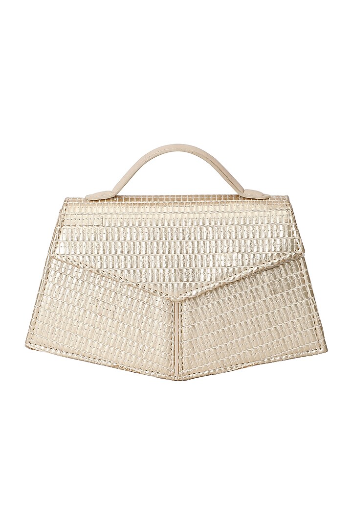 Gold Handwoven Textile & Leather Hand Bag by ADISEE at Pernia's Pop Up Shop